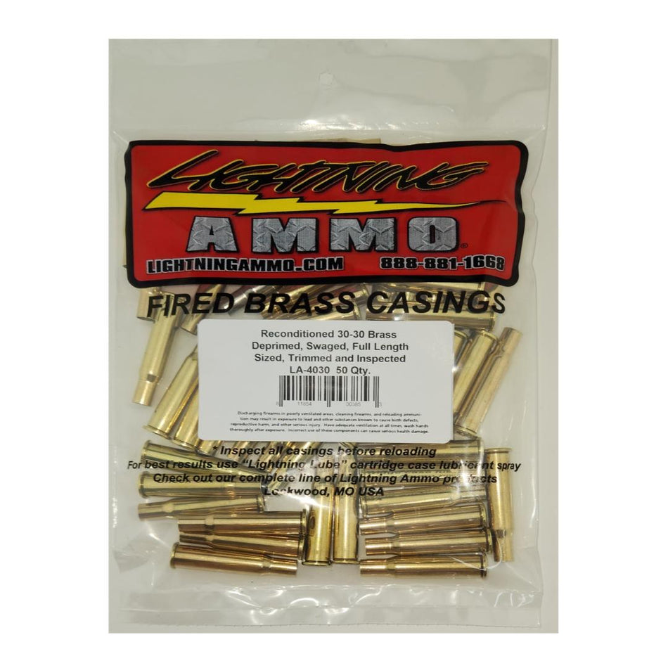 Lightning Ammo 30-30 Win Reconditioned Reloading Brass 50 Piece Bag