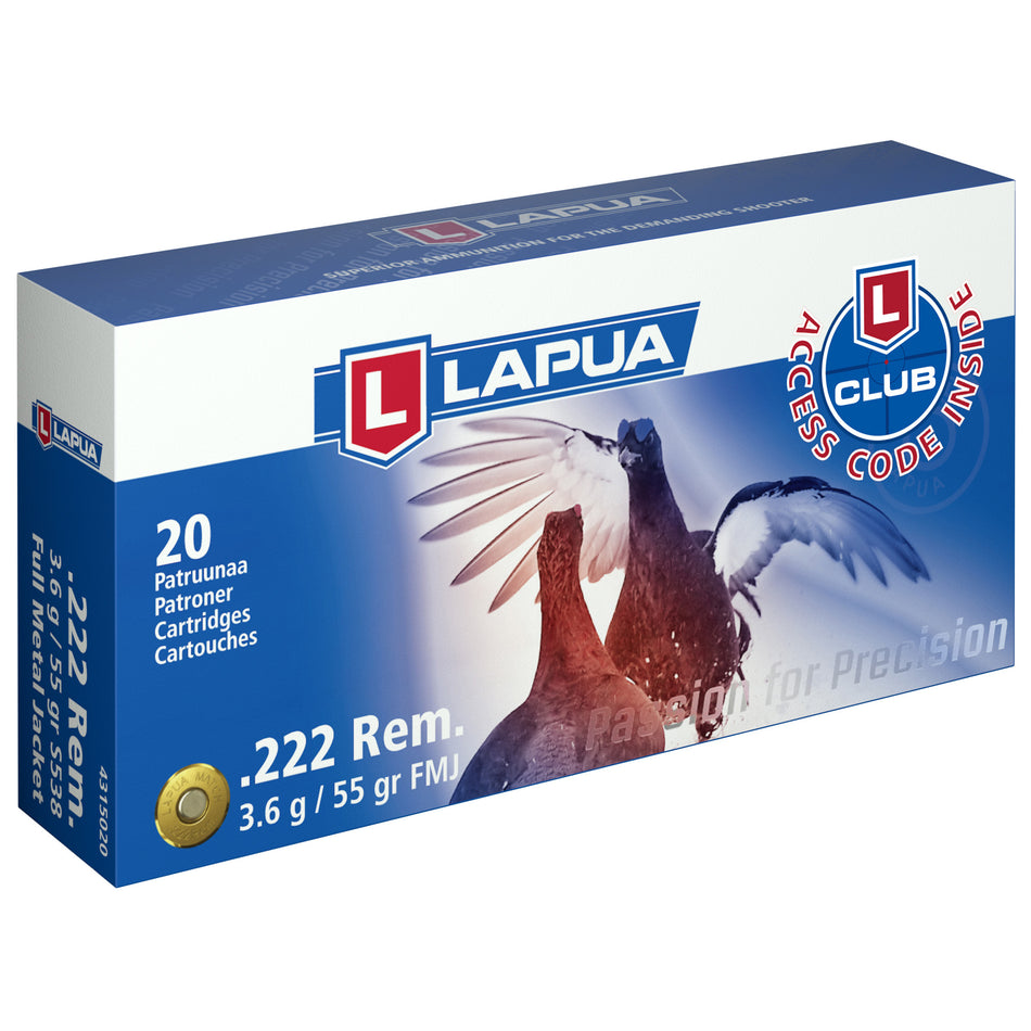 Lapua .222 Remington 4315021 Full Metal Jacket FMJ 55 Grain