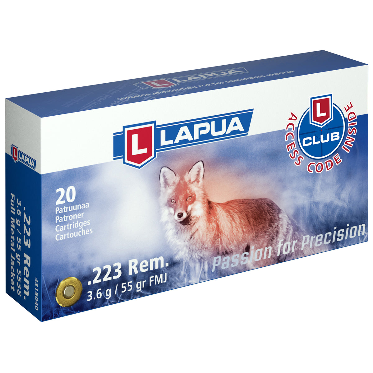 Lapua .223 Remington 4315042 6418267103657 Full Metal Jacket FMJ 55 Grain