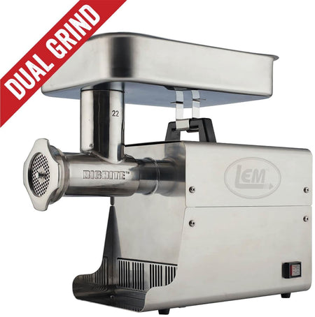 LEM Big Bite #22 1 HP Dual Grind Stainless Steel Electric Meat Grinder