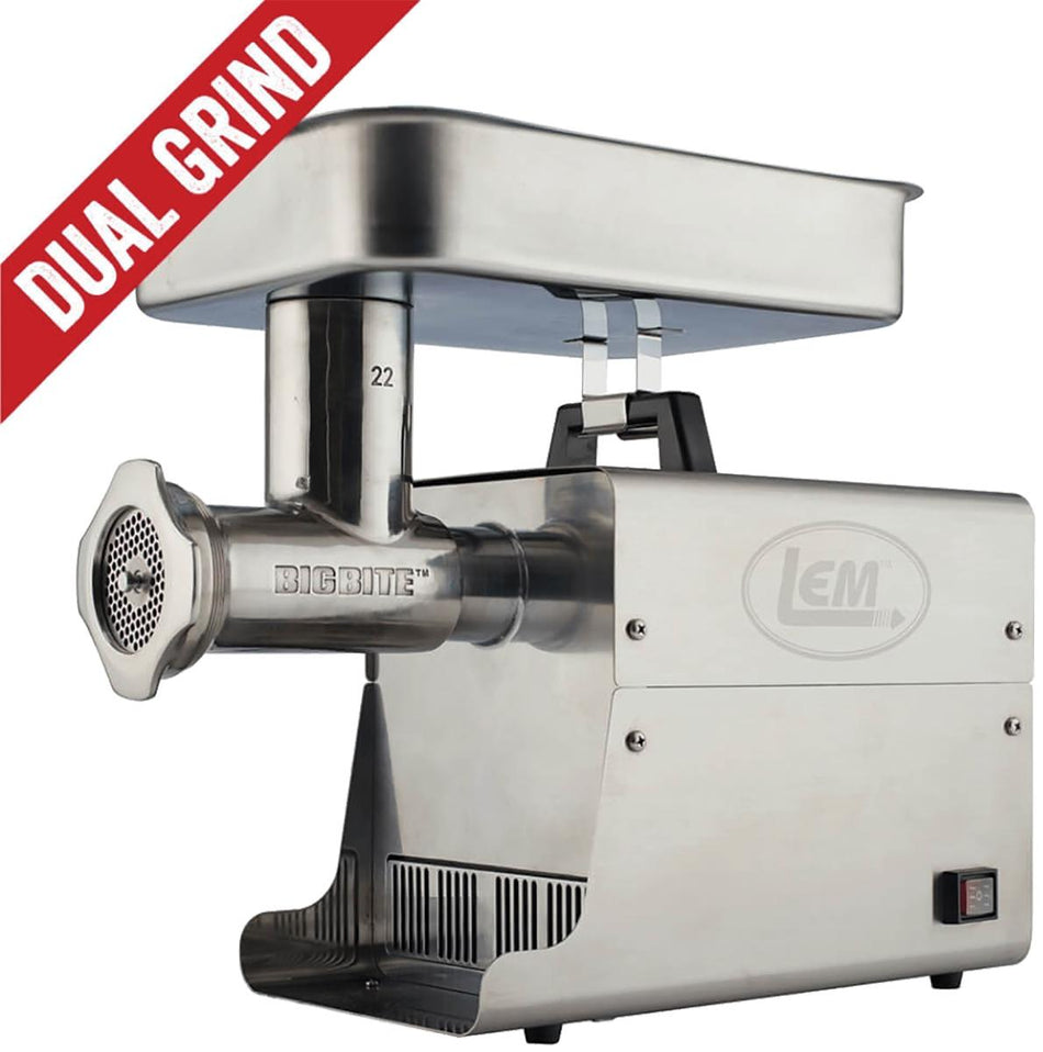 LEM Big Bite #22 1 HP Dual Grind Stainless Steel Electric Meat Grinder