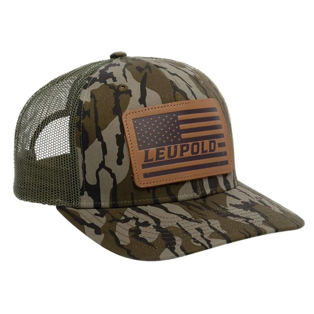 Leupold Leather Patch Trucker Hat Mossy Oak Bottomland Camo Green Snapback
