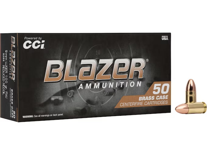 CCI Blazer Brass 9mm Luger Reduced Recoil 100 Grain Full Metal Jacket(FMJ)