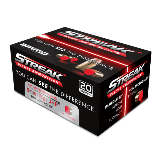 Ammo Inc 9mm Luger/Parabellum 9115JHPSTRKRED Streak Visual (RED) Jacketed Hollow Point JHP 115 Grain