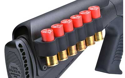 Mesa Tactical 6-Shell SureShell Carrier, 12GA, Urbino Cheek Riser Mount, Aluminum, Black 90150