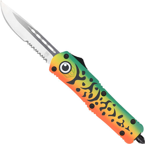 CobraTec Medium FS3 Out The Front Knife Green Lure 3" Serrated SS Drop Point