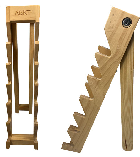 ABKT WOOD KNIFE DISPLAY STAND HOLDS 6 KNIVES W/ABKT LOGO