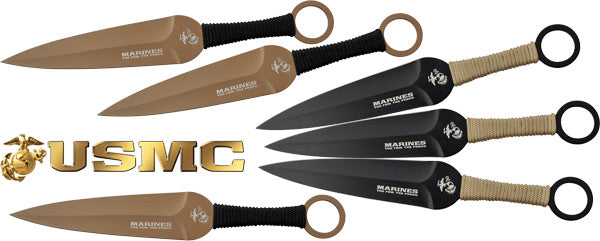USMC 9" Spear Point Throwing Knife Set 6-Pack, Black/Flat Dark Earth