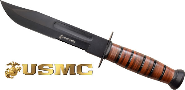 USMC 7" Bowie Blade Knife with Genuine Leather Sheath