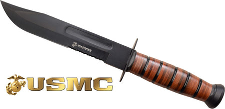 USMC 7" Bowie Blade Knife with Genuine Leather Sheath