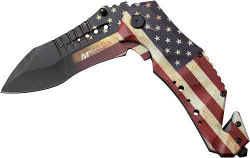 MTech 3.75" Drop Point Folding Knife with Cutter, US Flag/SS