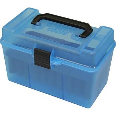 MTM H-50 Deluxe Rifle Ammo Storage Box Clear Blue 50ct