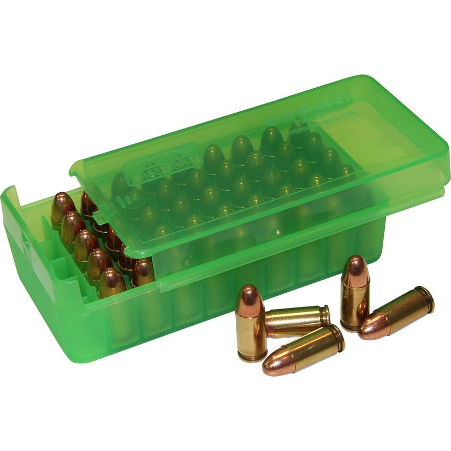 MTM Side Slide Pistol Ammunition Storage Box 45 ACP Clear Green