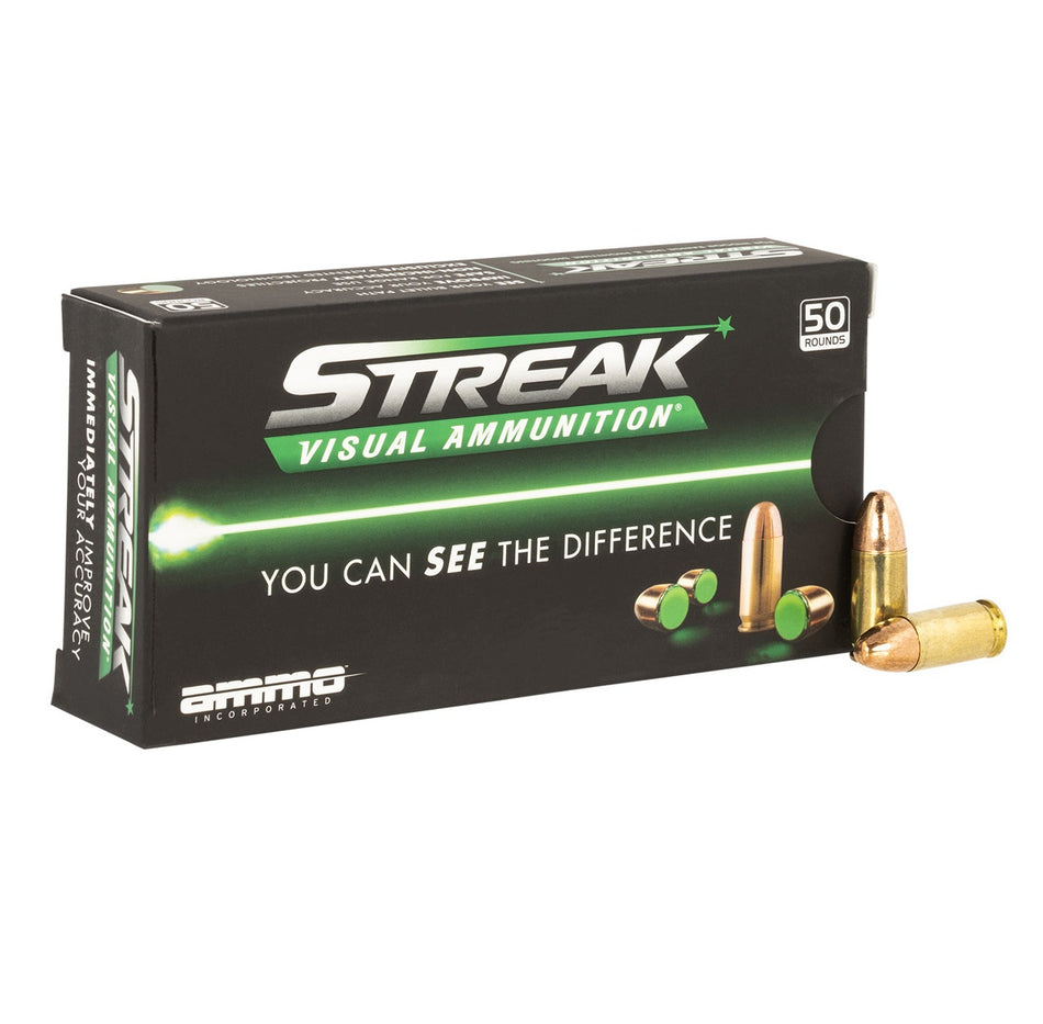 Ammo Inc 9mm Luger/Parabellum 9115TMCSTRKGRN50 Streak Visual (GREEN) Total Metal Case TMC 115 Grain