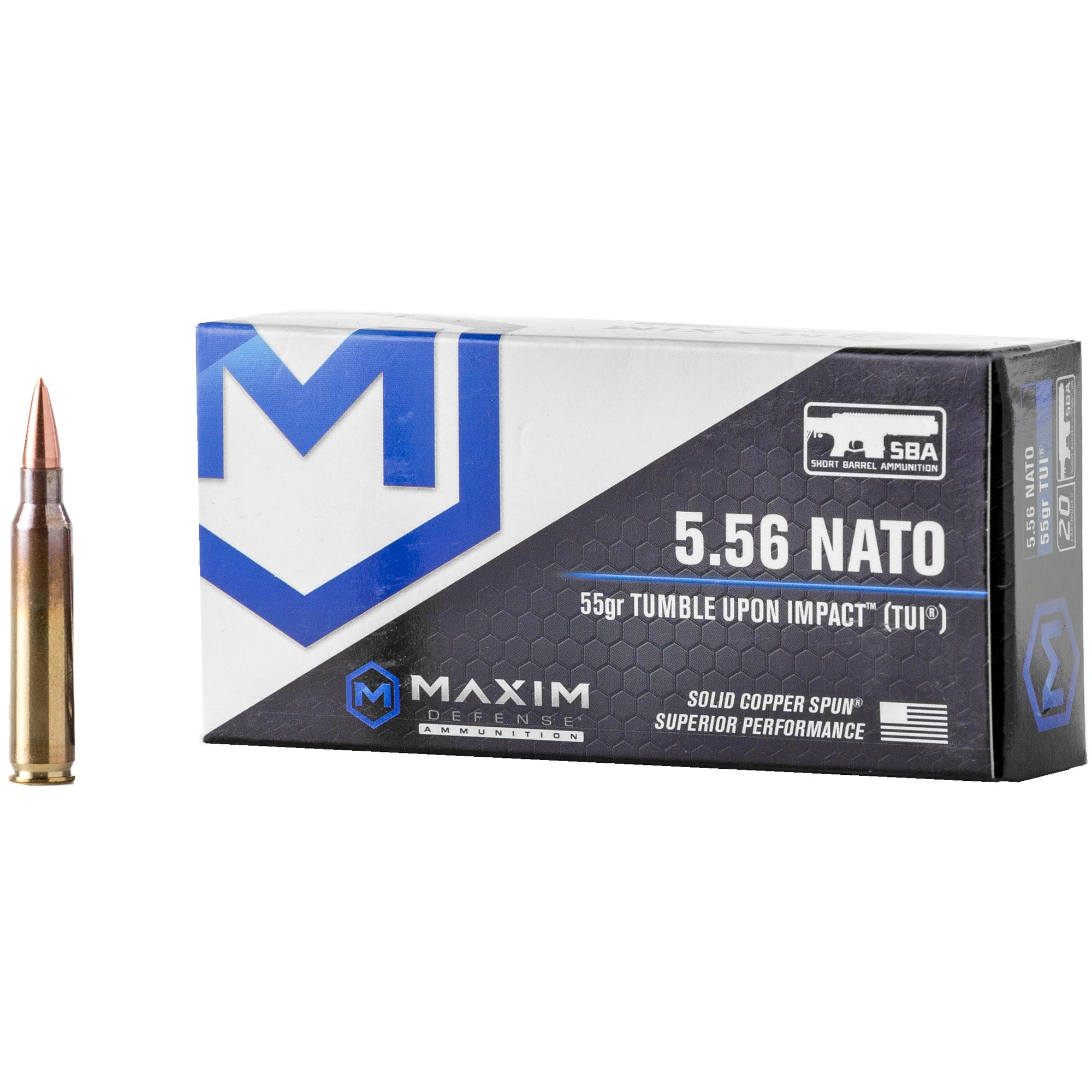 Maxim Defense 5.56x45mm NATO MXM49000 SBA Short Barrel Ammunition Copper 55 Grain