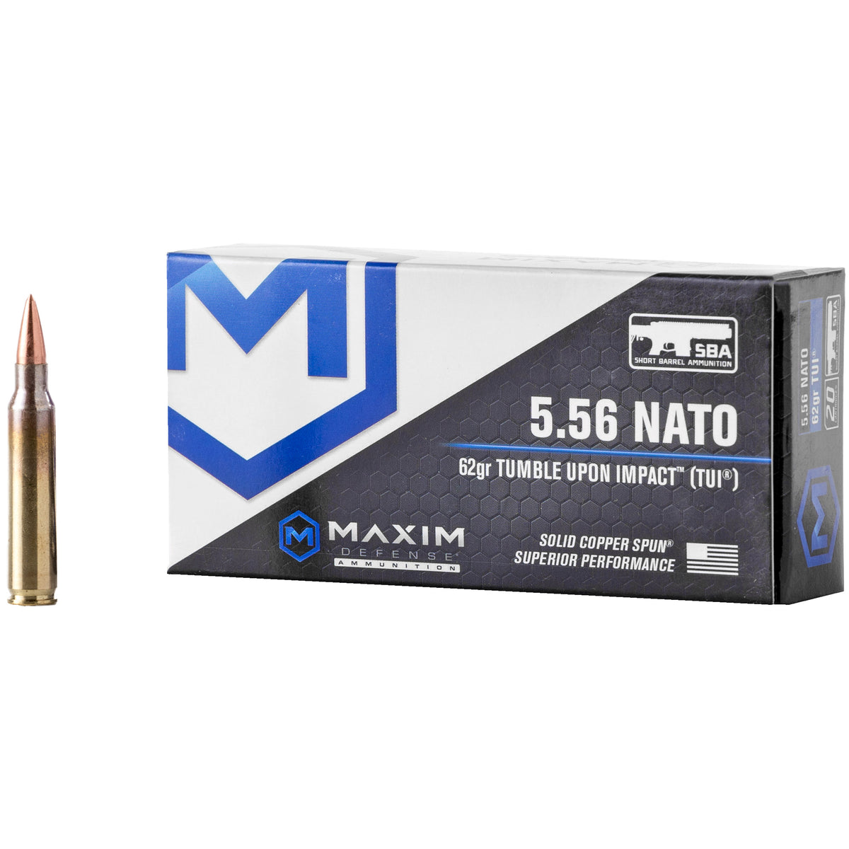 Maxim Defense 5.56x45mm NATO MXM49001 SBA Short Barrel Ammunition Copper 62 Grain