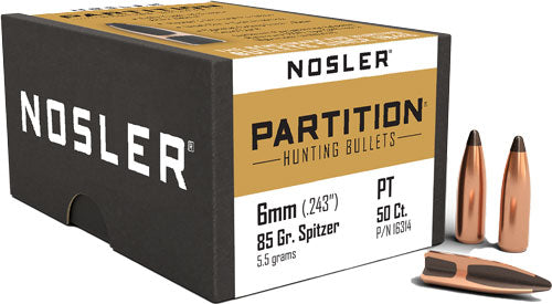 Nosler Partition .243" 85gr 6mm Spitzer Bullets 50ct