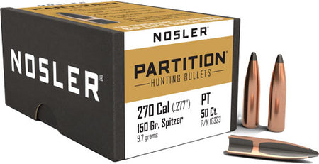 Nosler 150gr .277 Cal Partition Flat Base Reloading Bullets 50ct