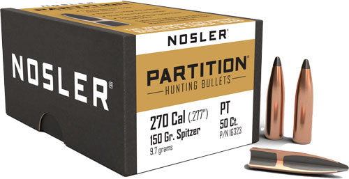 Nosler 150gr .277 Cal Partition Flat Base Reloading Bullets 50ct