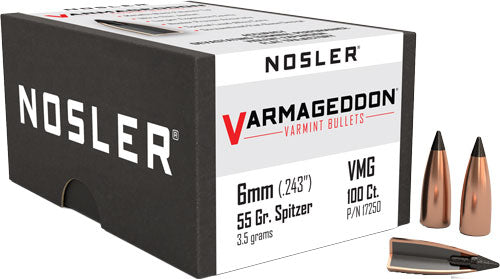 Nosler Varmageddon .243" 55gr Tipped Flat Base Bullets 100ct