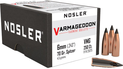 Nosler Varmageddon .243" 70gr Tipped Flat Base Bullets 250ct