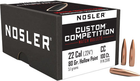 Nosler 80gr .224 Cal HP-BT Custom Competition Reloading Bullets 100ct