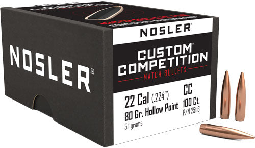 Nosler 80gr .224 Cal HP-BT Custom Competition Reloading Bullets 100ct