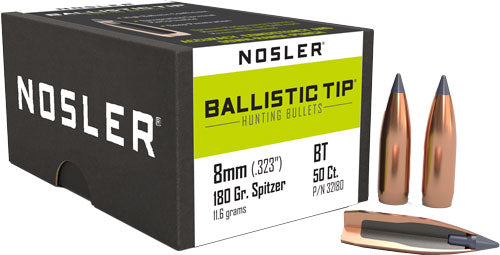 Nosler 180gr Ballistic Tip Hunting 8mm .323 Reloading Bullets 50ct