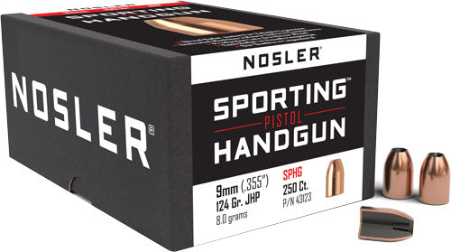 Nosler 124gr JHP 9mm .355 Sporting Handgun Bullets 250-Count