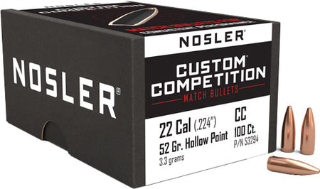 Nosler 52gr .224 Cal HP-BT Custom Competition Reloading Bullets 100ct