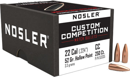 Nosler 52gr .224 Cal HP-BT Custom Competition Reloading Bullets 250ct