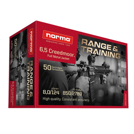 Norma 6.5mm Creedmoor Rifle Ammo Range & Training Full Metal Jacket FMJ 124 grain 