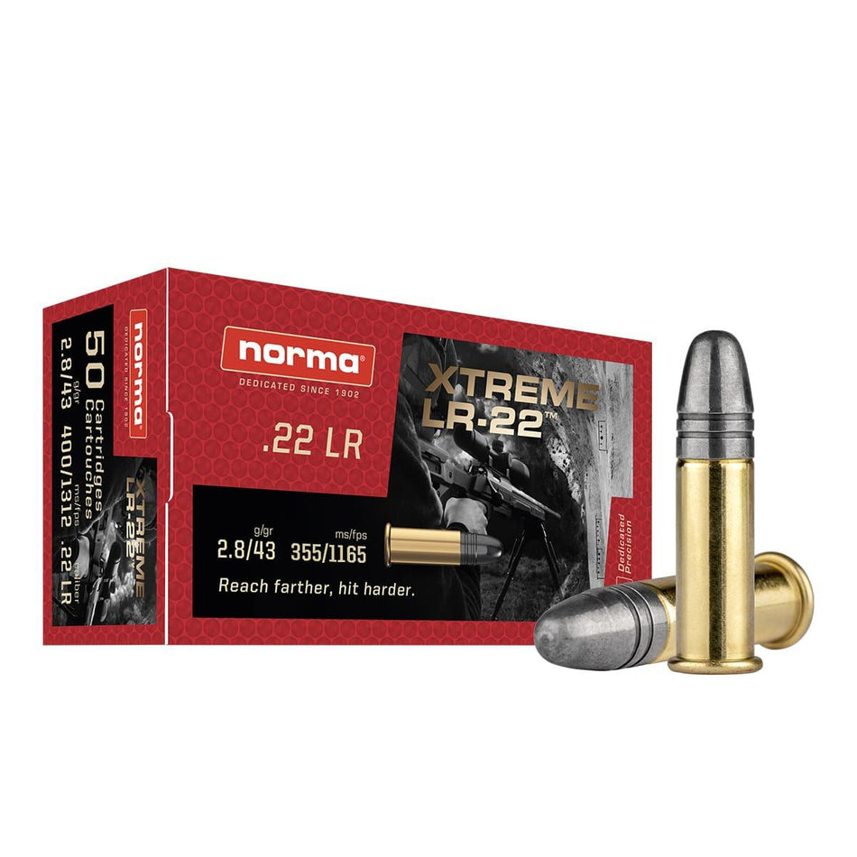 Norma .22 Long Rifle Rimefire Ammo Xtreme LR-22 Lead Round Nose Solid 43 grain 