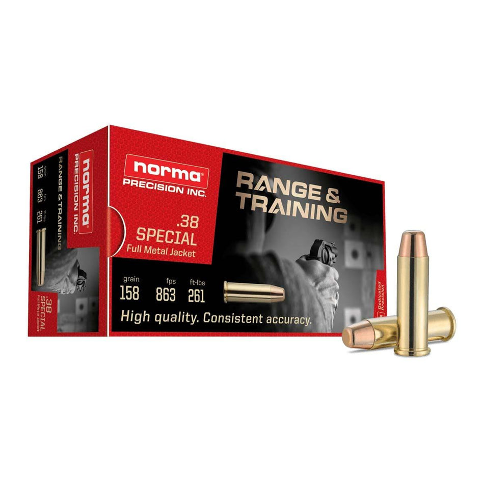 Norma .38 Special Handgun Ammo Range & Training Full Metal Jacket FMJ 158 grain 