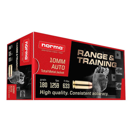 Norma 10mm Auto Handgun Ammo Range & Training Total Metal Jacket TMC 180 grain 