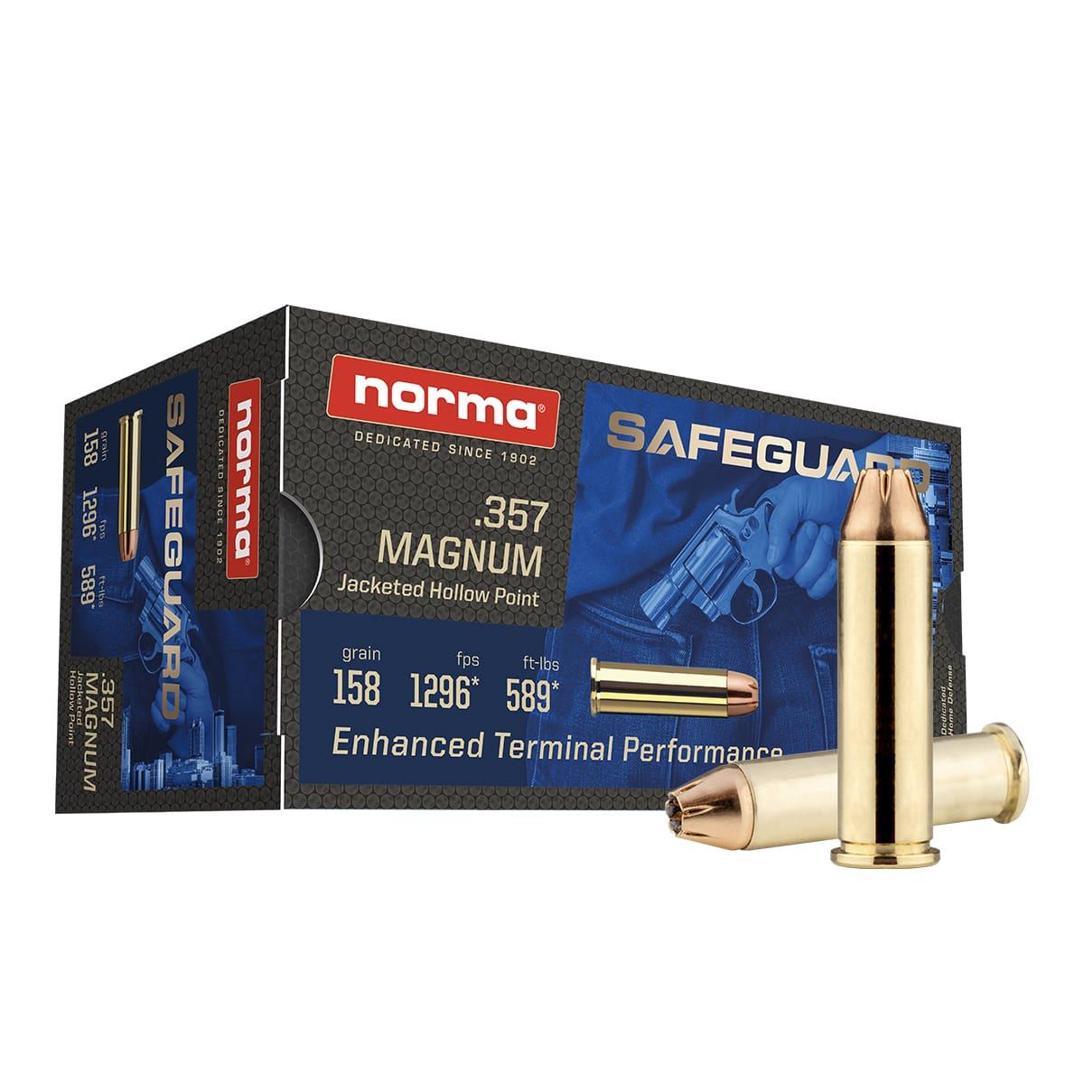Norma .357 Magnum Handgun Ammo Safeguard Jacketed Hollow Point JHP 158 grain 
