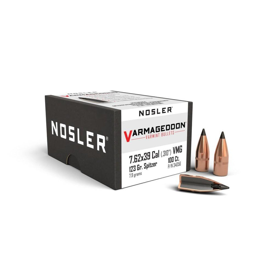 Nosler 7.62x39 .310" 123gr Varmageddon FB-Tipped Varmint Bullets 100/ct