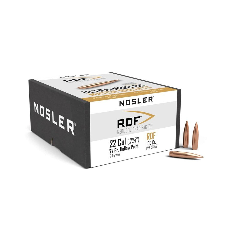 Nosler RDF Match Grade .224" 77gr HPBT Projectiles 100/ct
