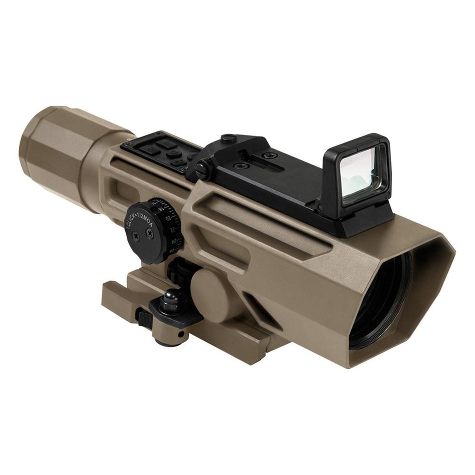 NcStar ADO Dual Optic 3-9x42 P4 Sniper Scope with Integrated Fold-Down Red Dot Optic Tan