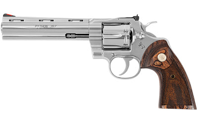 COLT Python, .357 Mag, 6" Barrel, Red Ramp Front/Adjustable Rear Sights, Stainless, Walnut Grips, 6-Rd