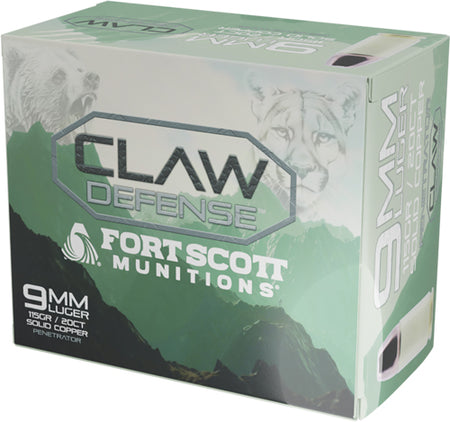 Fort Scott Munitions 9mm Luger / Parabellum Handgun Ammo Claw Defense Solid Flat Nose Solid 115 grain 