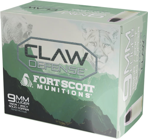 Fort Scott Munitions 9mm Luger / Parabellum Handgun Ammo Claw Defense Solid Flat Nose Solid 115 grain 
