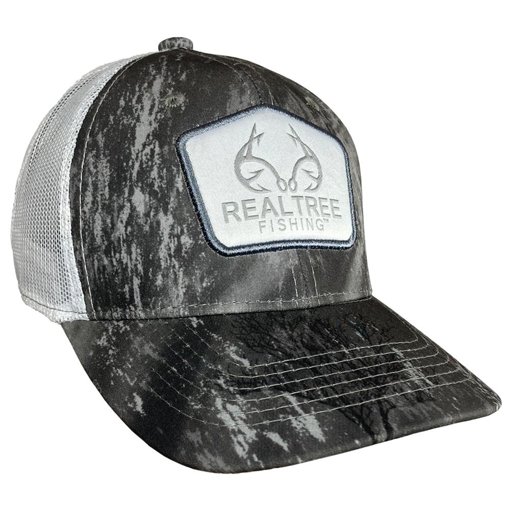 Outdoor Cap Realtree Fishing Mesh Back Hat Grey/White with Woven Label