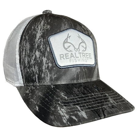 Outdoor Cap Realtree Fishing Mesh Back Hat Grey/White with Woven Label