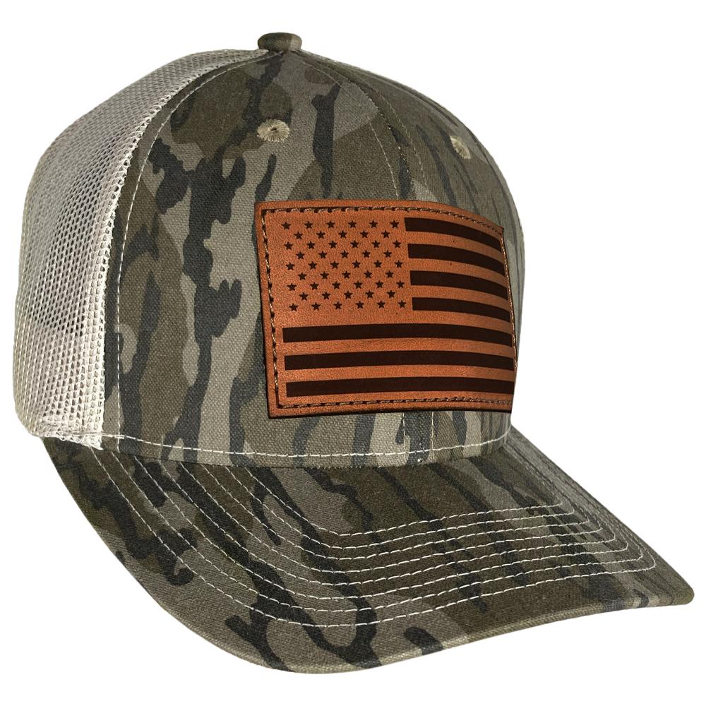 Outdoor Cap Bottomland Camo Trucker Cap USA Flag Leather Patch