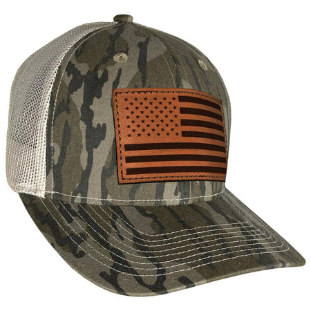 Outdoor Cap Bottomland Camo Trucker Cap USA Flag Leather Patch