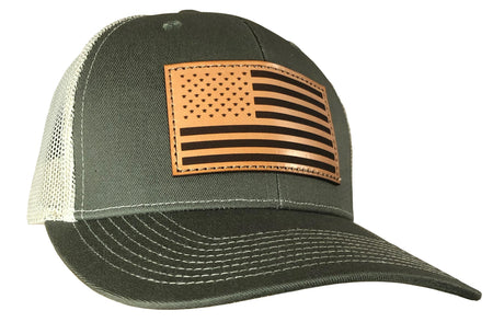 Outdoor Cap USA Flag Leather Patch Trucker Cap Olive/Khaki