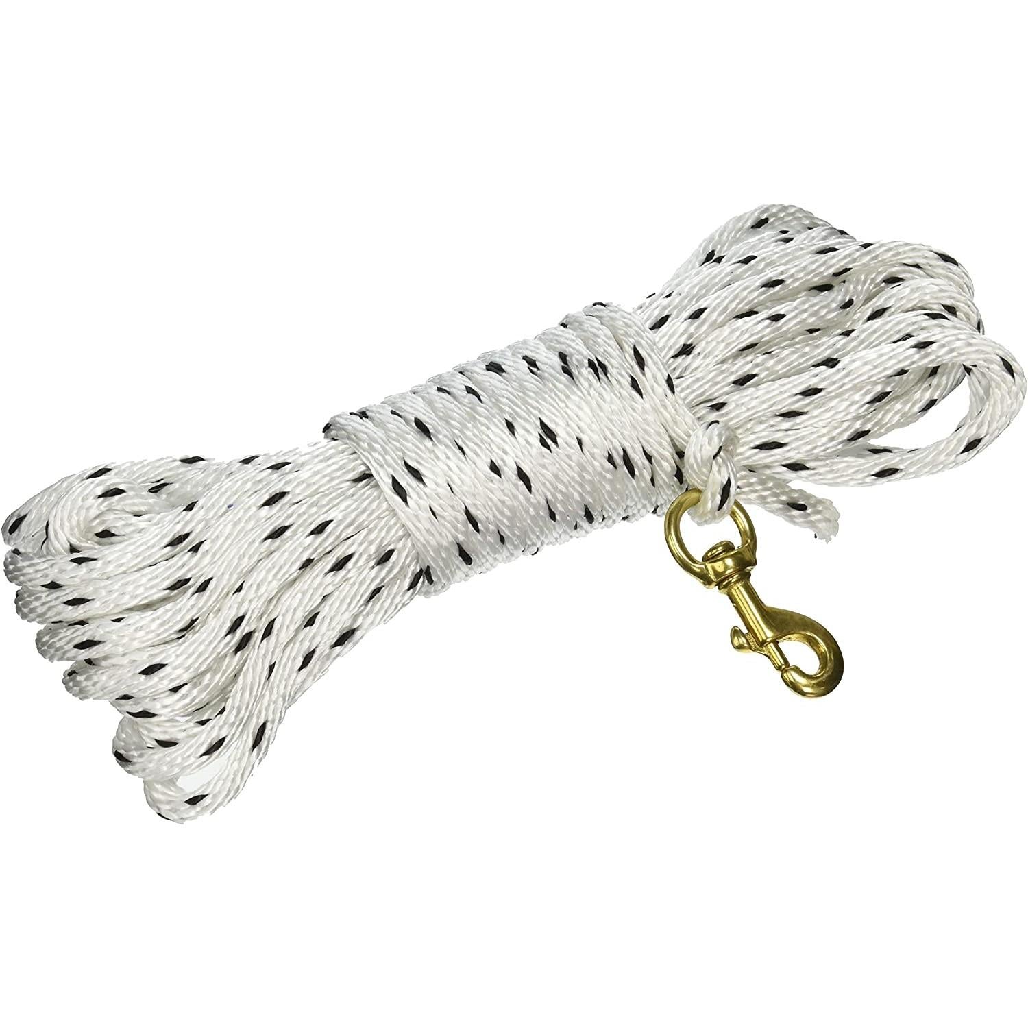 Omnipet 40ft White Check Cord Dog Training Rope with Brass Snap