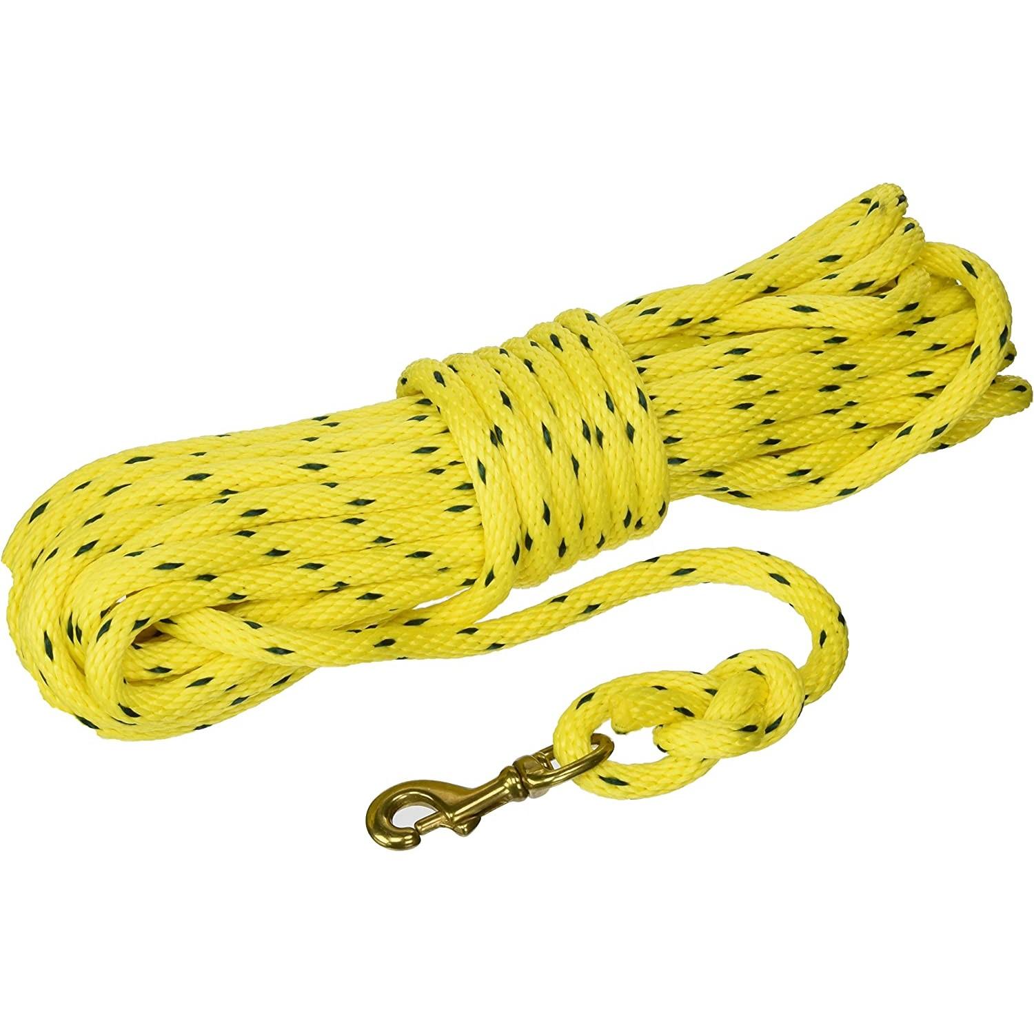 Omnipet 40 Foot Check Cord Yellow - Brass Snap Dog Training Rope