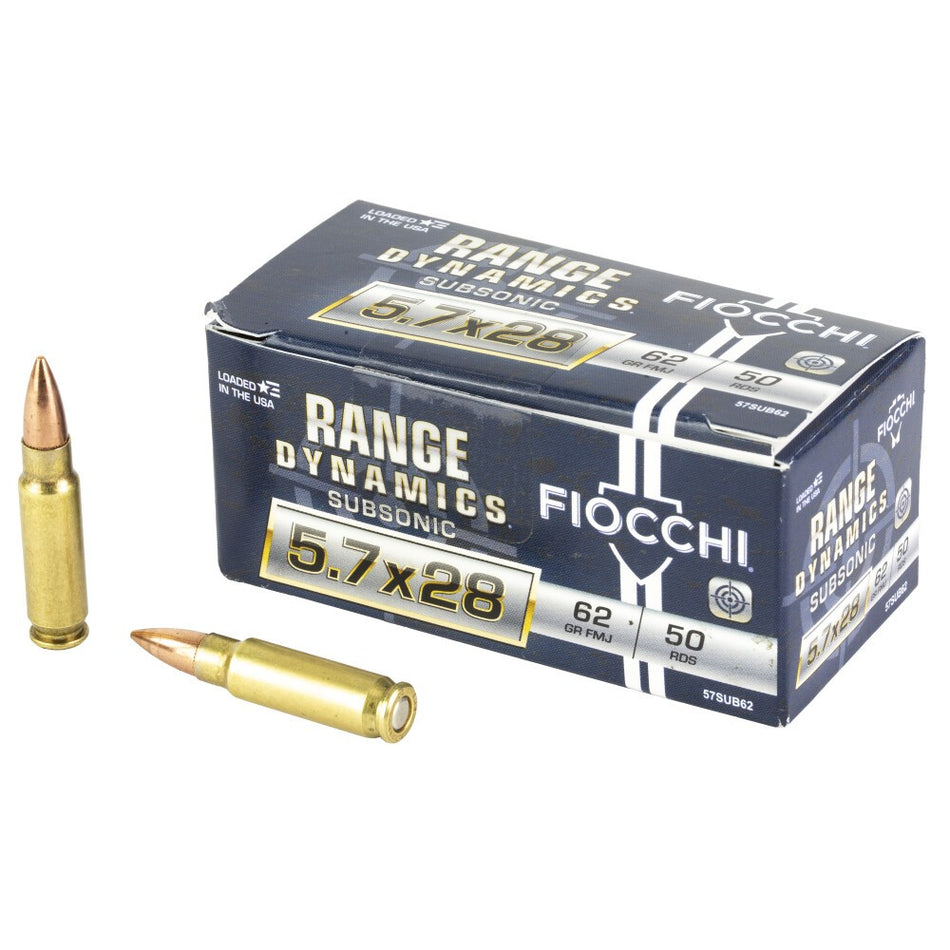 Fiocchi 5.7x28mm FN 57SUB62 Range Dynamics Subsonic Full Metal Jacket FMJ 62 Grain